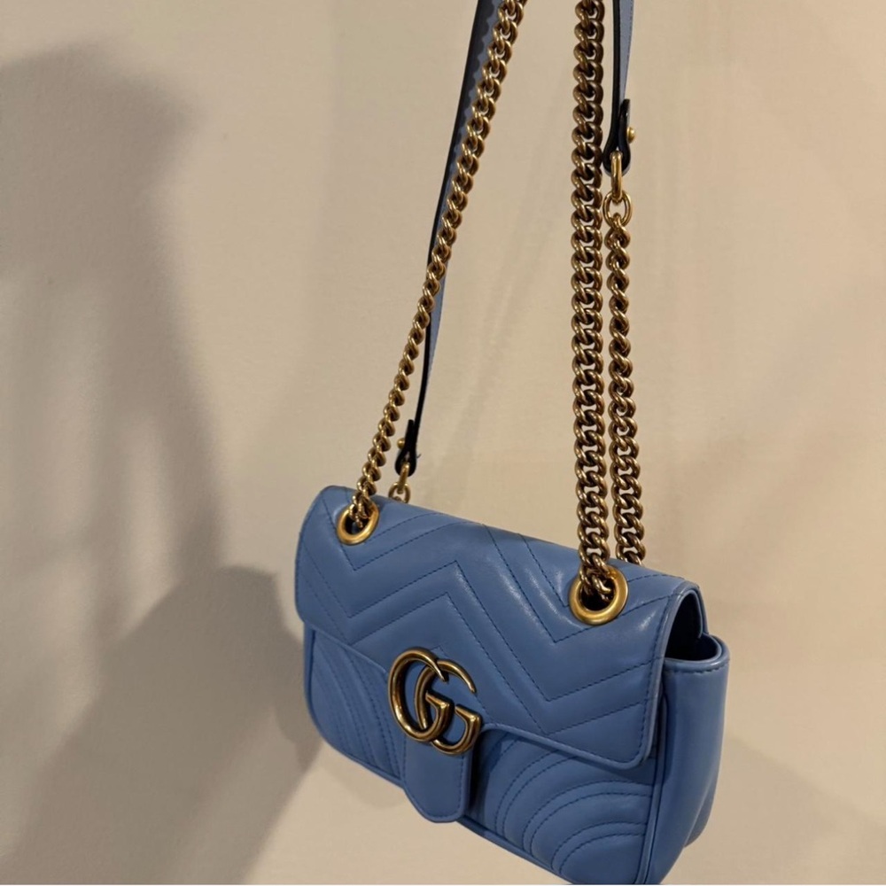 Gucci Marmont Bag in BABY BLUE with Gold hardware
